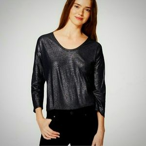 Loft Sz XS Navy Metallic Vintage Soft Shimmer Tee